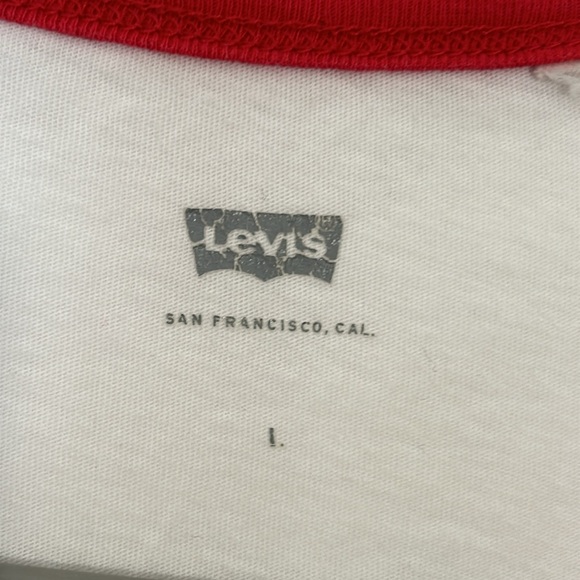 Levi’s perfect ringer white tee with red trim round neck size L San Francisco - Picture 2 of 6
